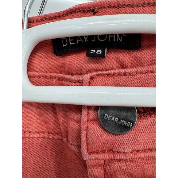Dear John Womens Denim Classic Fit Mid Rise Chino Shorts Rolled Hem Size 28 Red - Picture 4 of 4